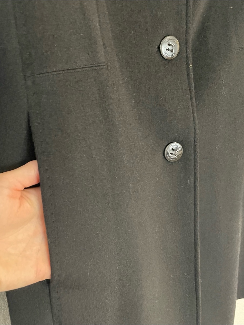 Calvin Klein Black Single-Breasted Wool Trench Coat - Picture 5 of 16
